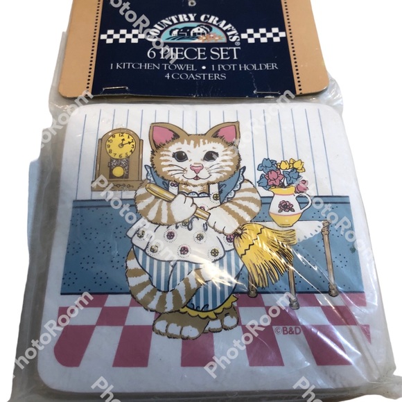 Vintage Cute Cat Coasters, 4” x4” from the 1990s - Picture 6 of 8